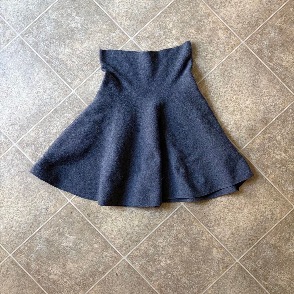 Charcoal Gray Stretch Knit Skater Mini Skirt